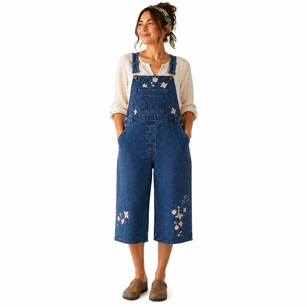 Vintage 90s Agapo Denim Overalls M Embroidered Floral Butterfly Boho Cottagecore